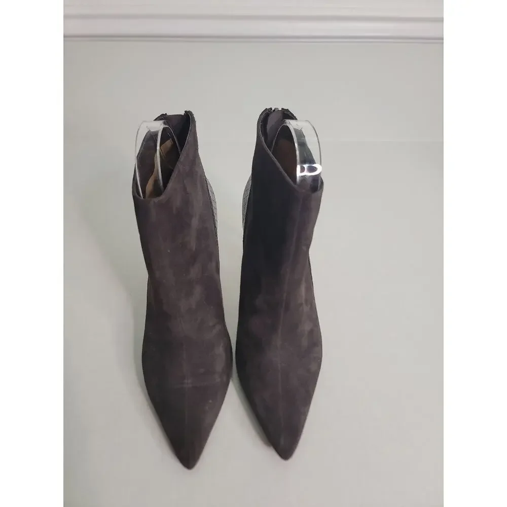 Linea Paolo Suede Booties Womens 6M Suede Leather Kittie Heel Pointed Toe Brown